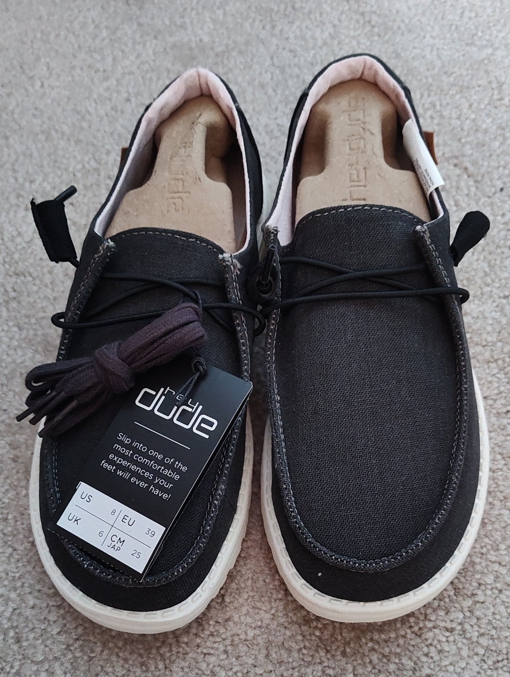 Hey Dude Women's Slip-On Flats in Charcoal with Light Pink Lining